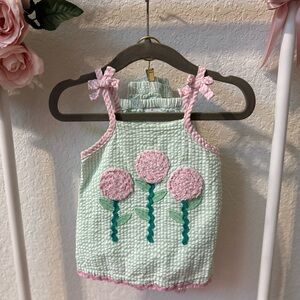 Floral Pink & Green Plaid Two Piece Pant Set